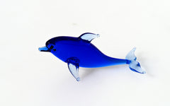 Blue Glass Dolphin Figurine: Whimsical Handmade Sculpture
