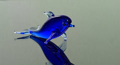 Blue Glass Dolphin Figurine: Whimsical Handmade Sculpture