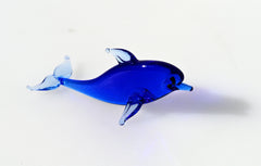 Blue Glass Dolphin Figurine: Whimsical Handmade Sculpture