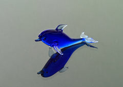 Blue Glass Dolphin Figurine: Whimsical Handmade Sculpture