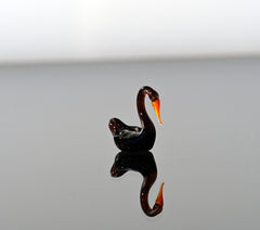 Tiny Glass Swan Figurine: Purple-Black Miniature