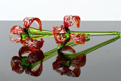 Handmade Red Glass Iris Flower: Collectible Flame-Worked Sculpture