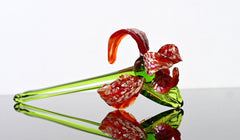 Handmade Red Glass Iris Flower: Collectible Flame-Worked Sculpture