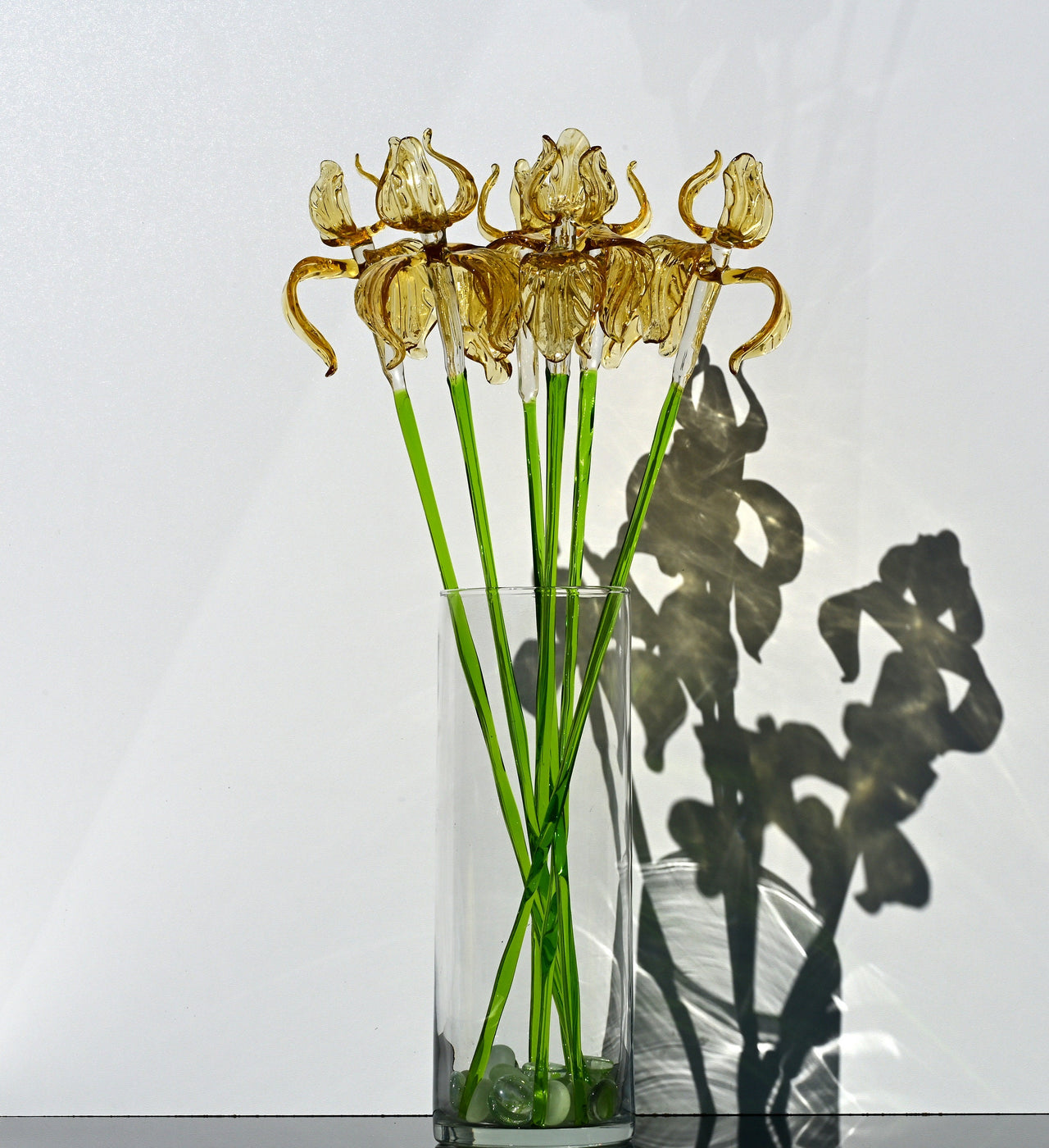 Golden Iris Handblown Glass Flower – Elegant Long Stem Botanical Art, Timeless Gift for Birthdays, Anniversaries & Mother’s Day