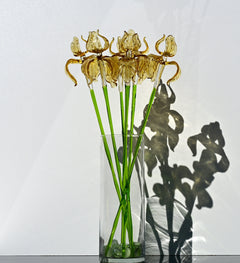 Golden Iris Handblown Glass Flower – Elegant Long Stem Botanical Art, Timeless Gift for Birthdays, Anniversaries & Mother’s Day