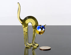 Handmade Yellow Glass Cat Figurine: Whimsical Flame-Worked Art