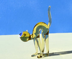 Handmade Yellow Glass Cat Figurine: Whimsical Flame-Worked Art