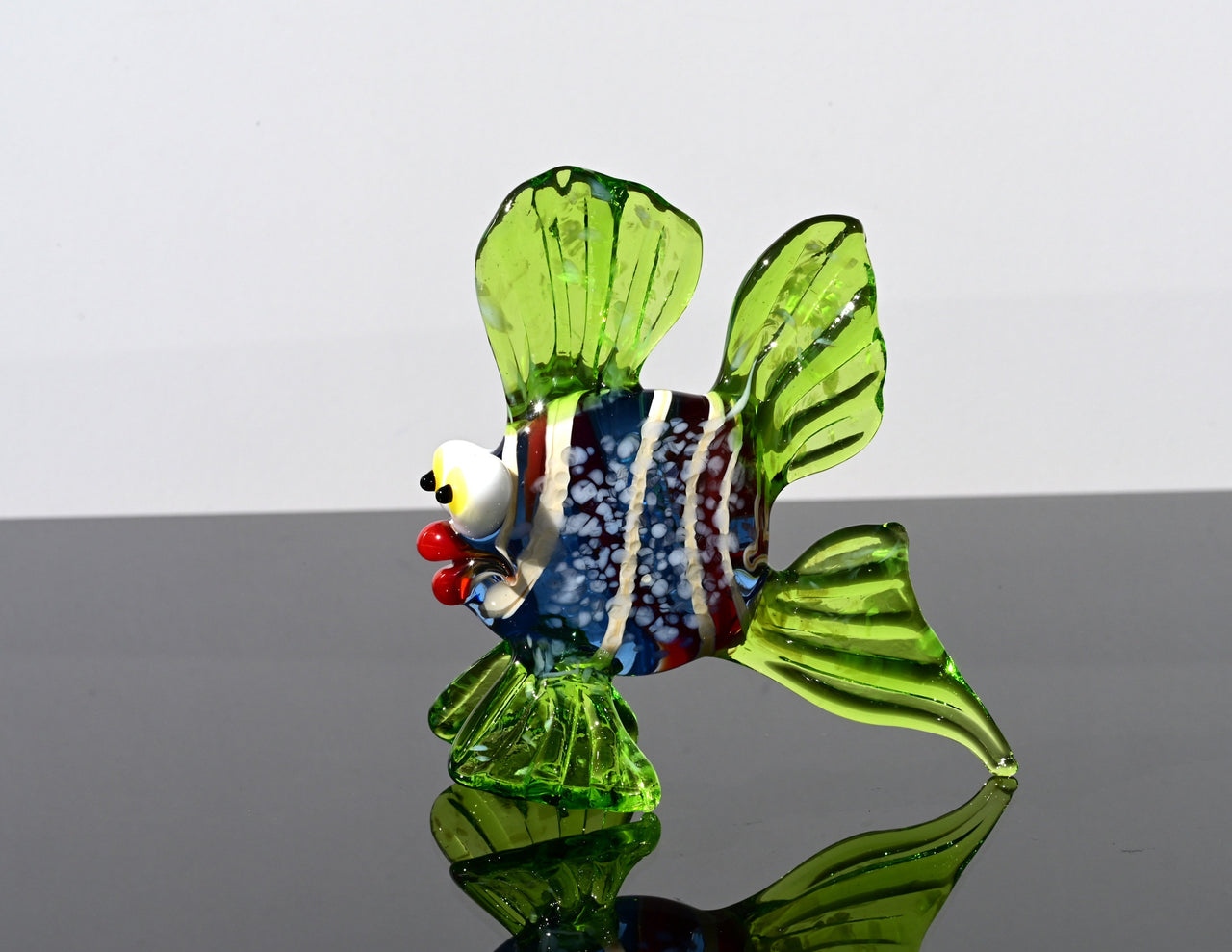 Handmade Glass Fish Figurine: Whimsical Telescope Eyes, Aqua Decor