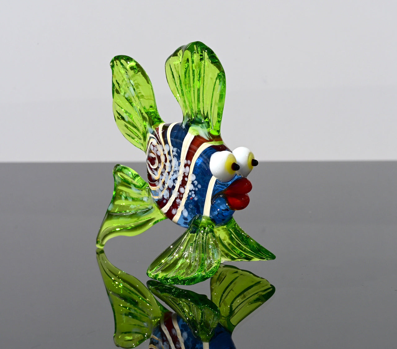 Handmade Glass Fish Figurine: Whimsical Telescope Eyes, Aqua Decor