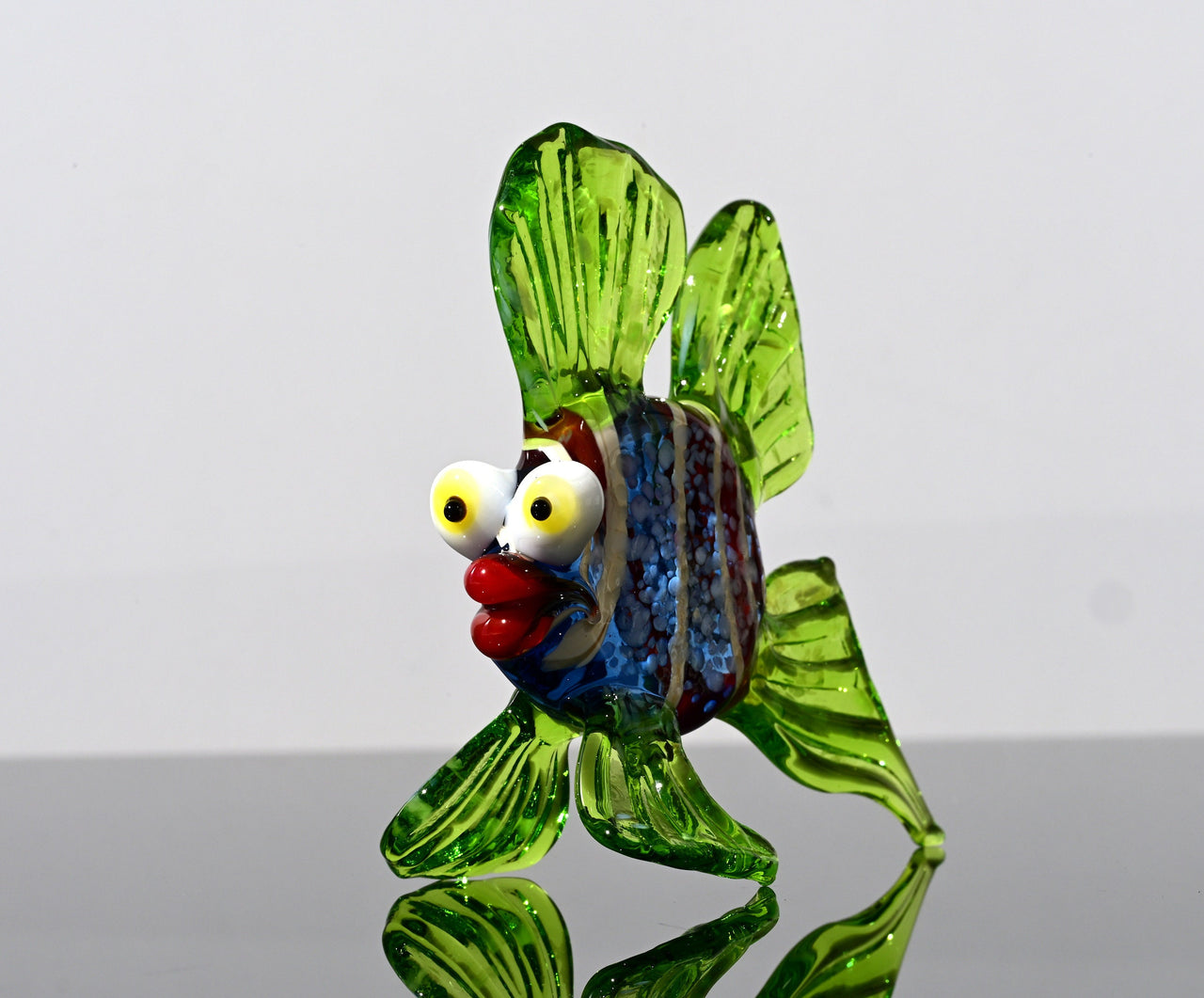 Handmade Glass Fish Figurine: Whimsical Telescope Eyes, Aqua Decor
