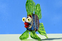 Handmade Glass Fish Figurine: Whimsical Telescope Eyes, Aqua Decor