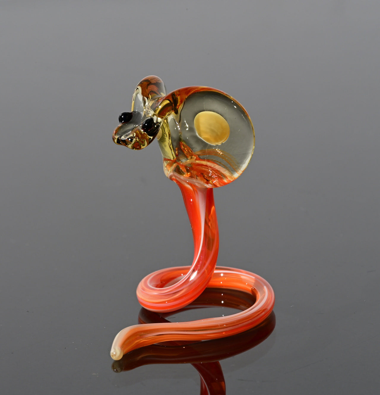 Gracious orange-yellow art glass Cobra, whimsical, character from Glass Menagerie, precious gift.
