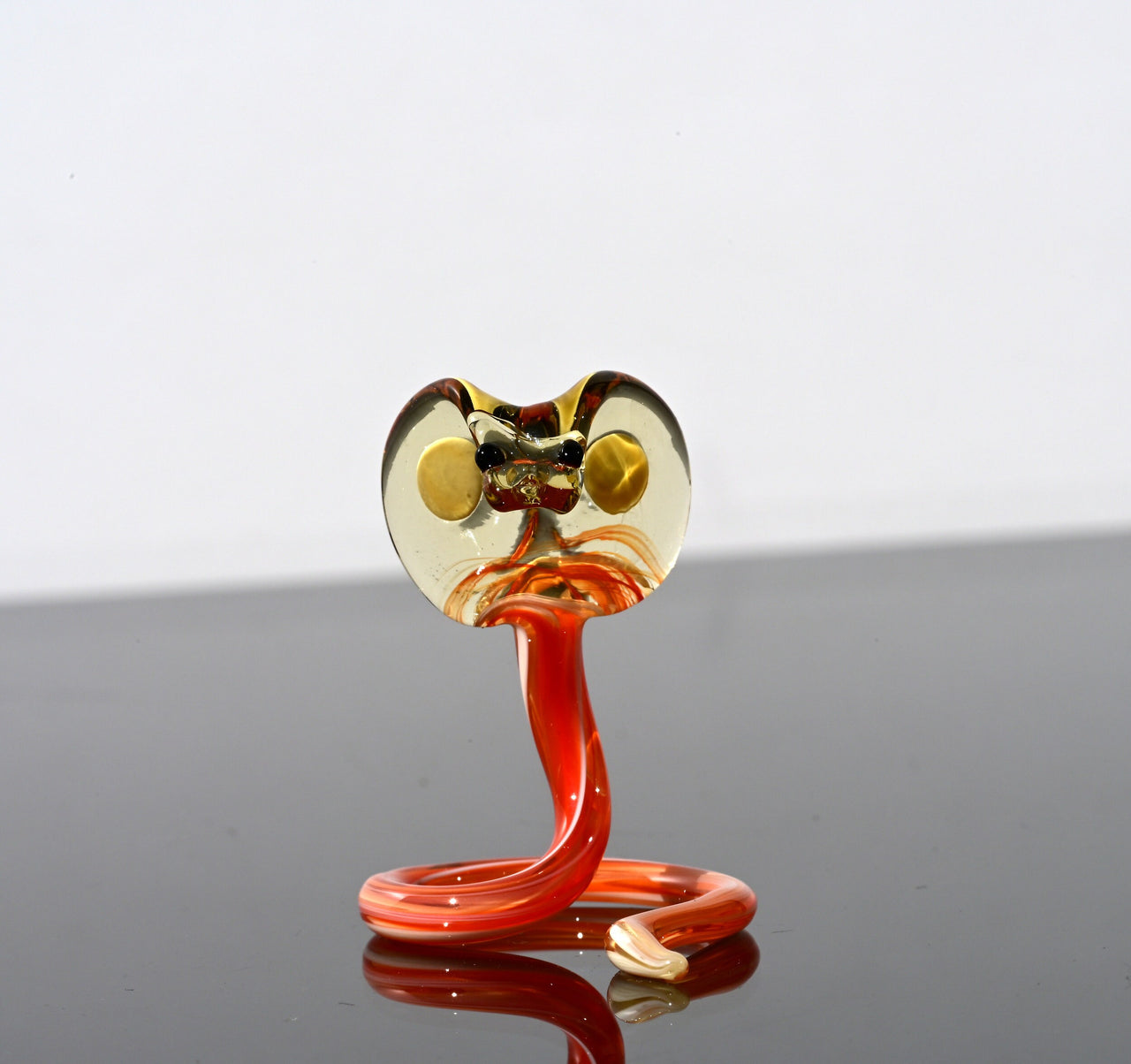 Gracious orange-yellow art glass Cobra, whimsical, character from Glass Menagerie, precious gift.