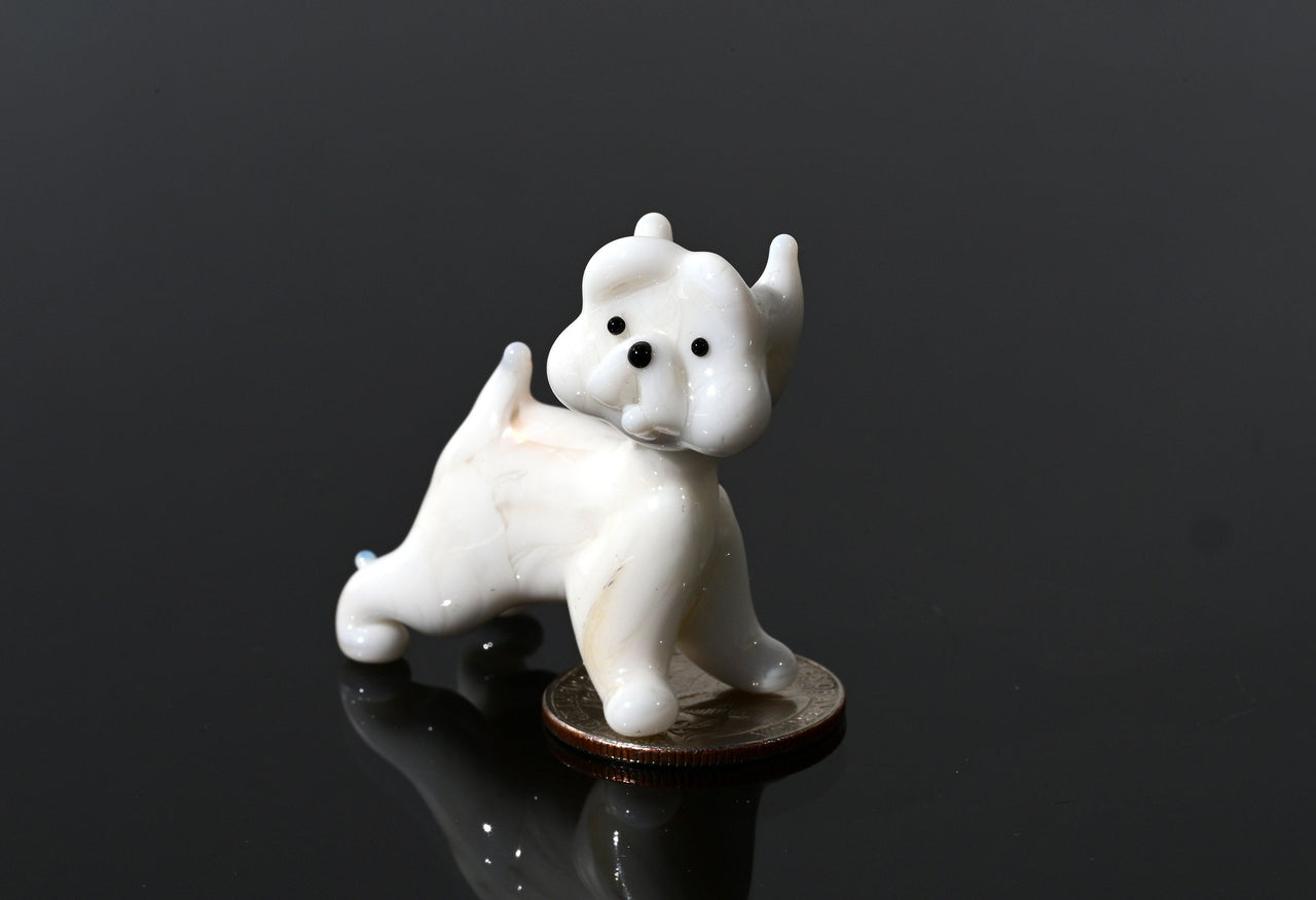 White Glass Westie Dog Figurine: Hand-Made Flame Work Sculpture