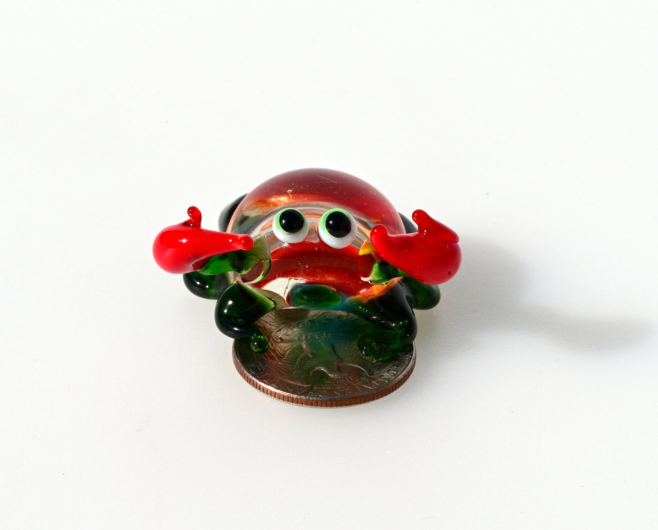 Handmade Glass Crab Figurine: Whimsical Clear-Green Sculpture