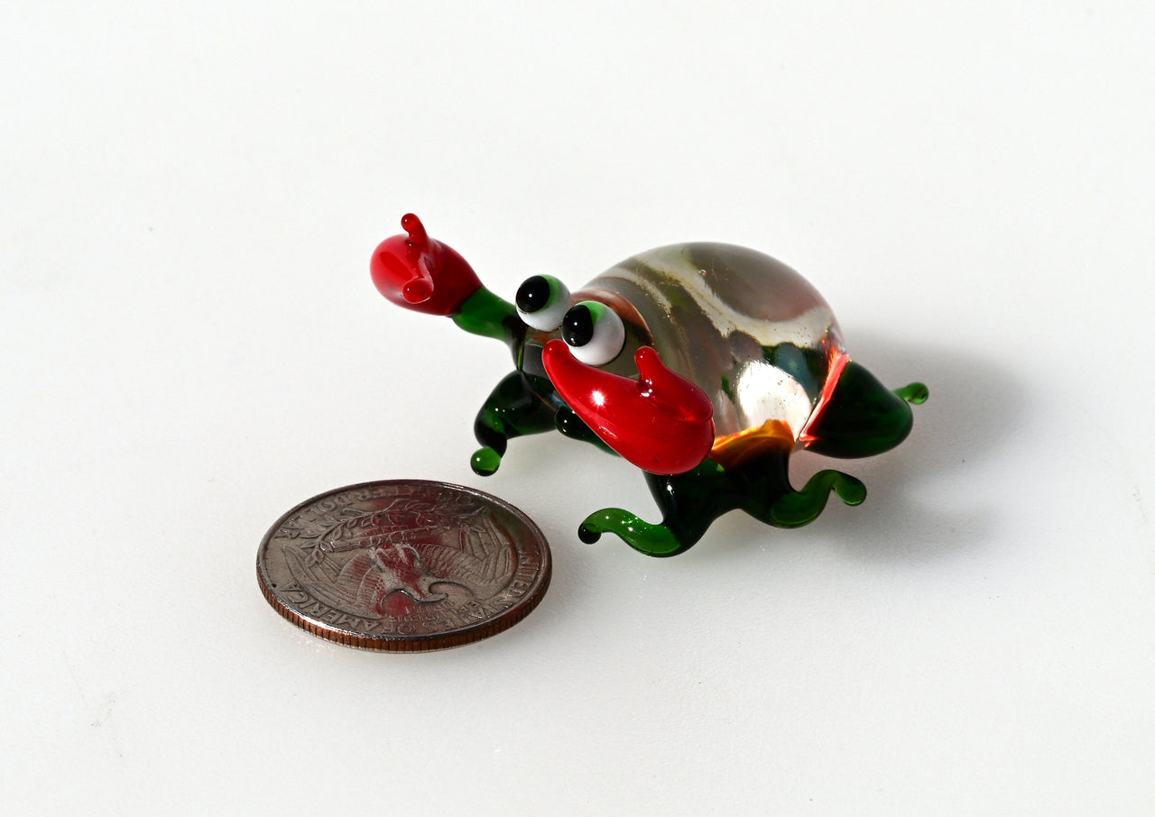 Handmade Glass Crab Figurine: Whimsical Clear-Green Sculpture