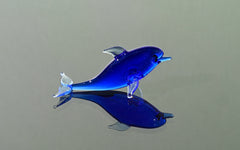 Blue Glass Dolphin Figurine: Whimsical Handmade Sculpture