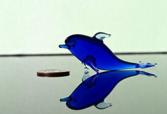 Blue Glass Dolphin Figurine: Whimsical Handmade Sculpture