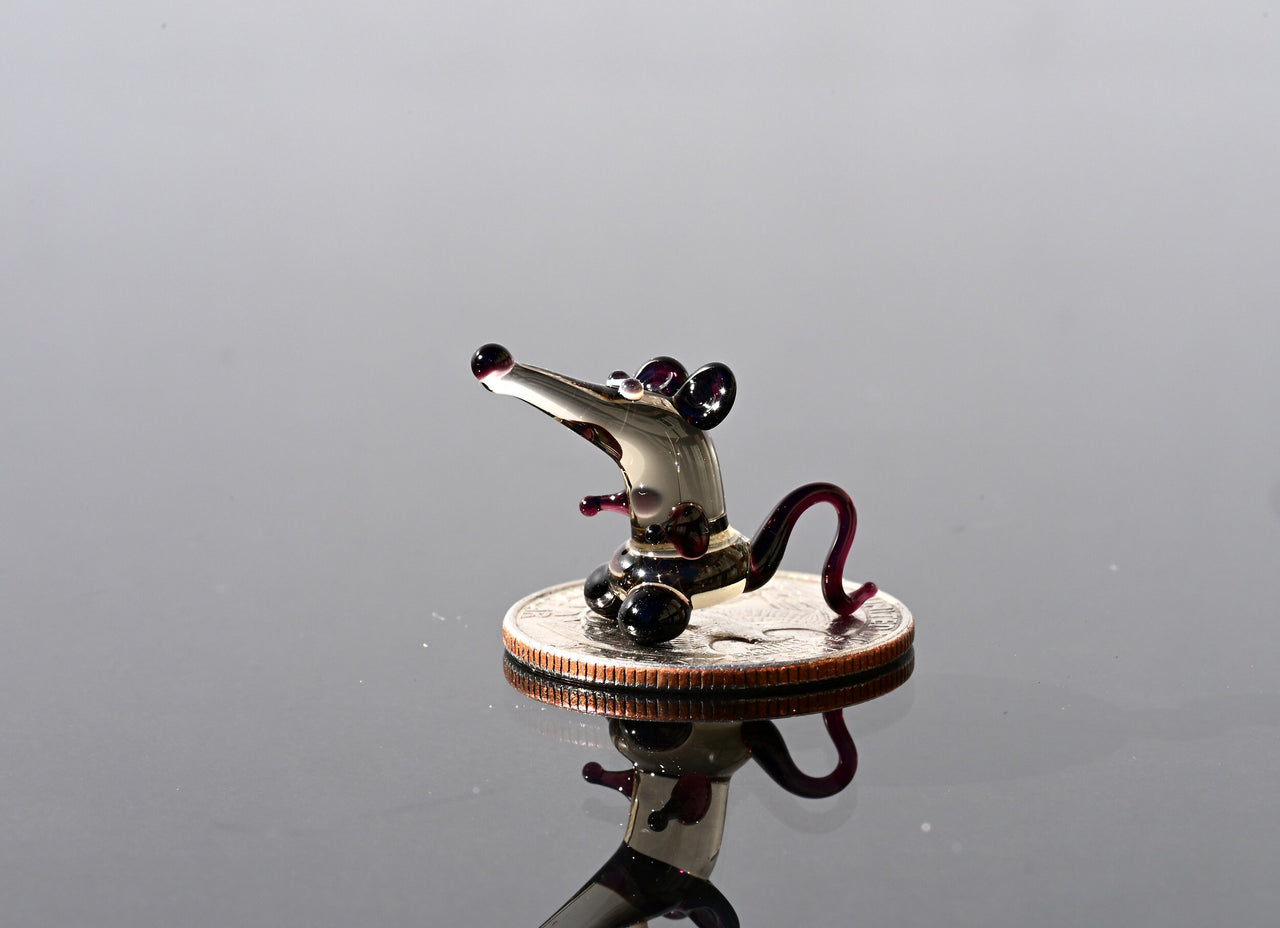 Lampwork Glass Rat Miniature: Tiny Grey Figurine, Whimsical Gift