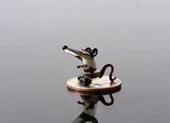 Lampwork Glass Rat Miniature: Tiny Grey Figurine, Whimsical Gift