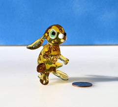Handmade Amber Glass Bunny Figurine: Whimsical Sculpture