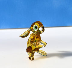 Handmade Amber Glass Bunny Figurine: Whimsical Sculpture