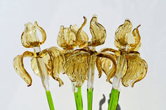 Golden Iris Handblown Glass Flower – Elegant Long Stem Botanical Art, Timeless Gift for Birthdays, Anniversaries & Mother’s Day