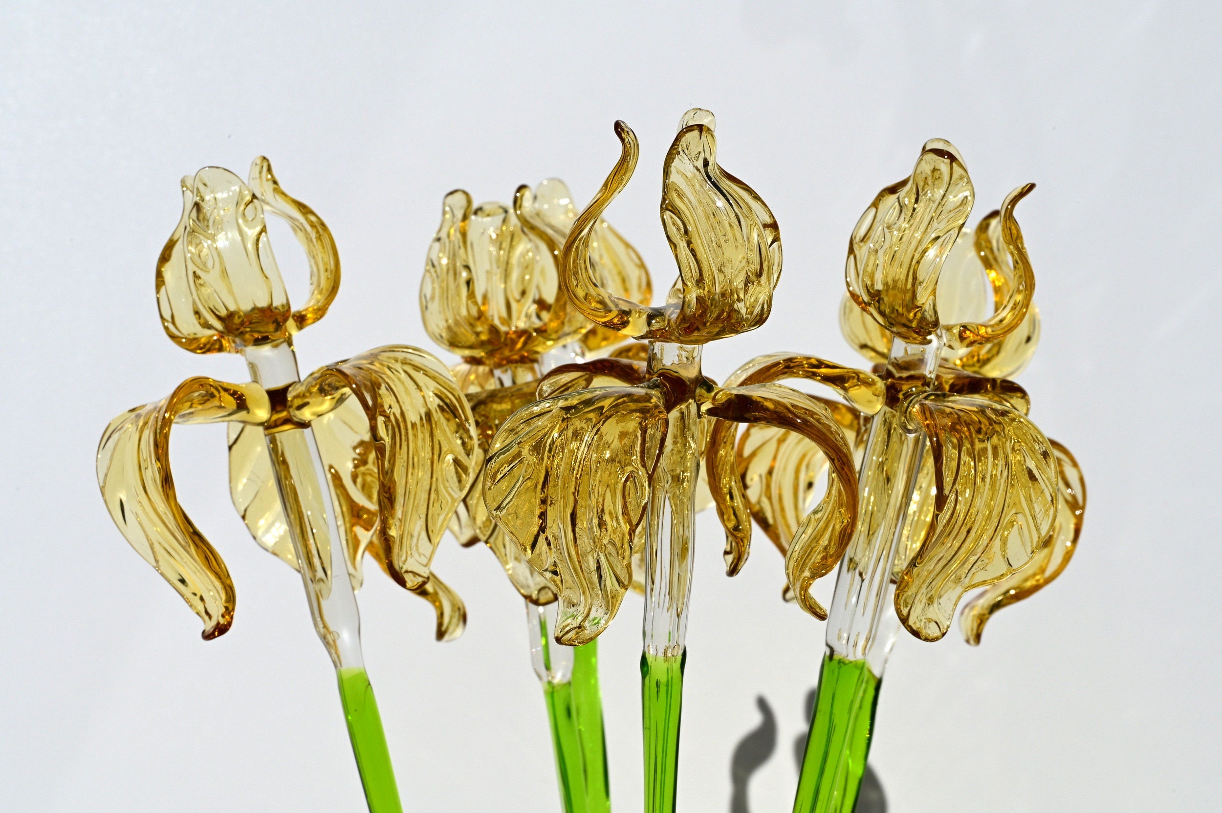 Golden Iris Handblown Glass Flower – Elegant Long Stem Botanical Art, Timeless Gift for Birthdays, Anniversaries & Mother’s Day