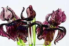 Awesome long stem purple glass Iris flower, purple glass flowers, Excellent addition to your  collection, unique gift.