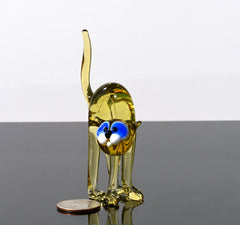 Handmade Yellow Glass Cat Figurine: Whimsical Flame-Worked Art