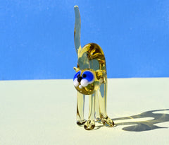 Handmade Yellow Glass Cat Figurine: Whimsical Flame-Worked Art