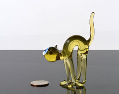 Handmade Yellow Glass Cat Figurine: Whimsical Flame-Worked Art