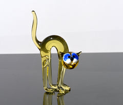 Handmade Yellow Glass Cat Figurine: Whimsical Flame-Worked Art