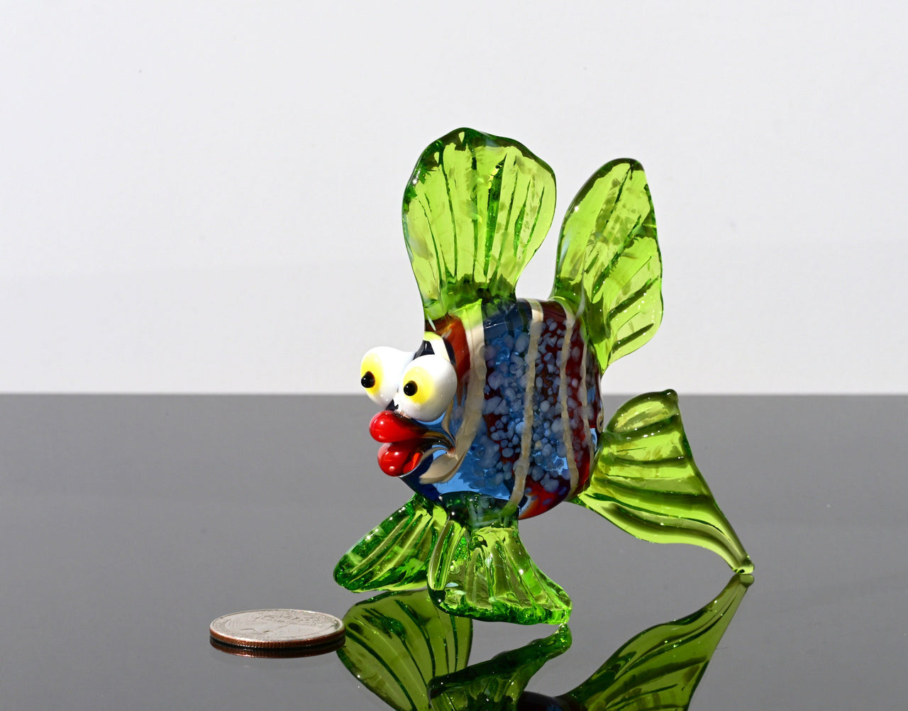 Handmade Glass Fish Figurine: Whimsical Telescope Eyes, Aqua Decor
