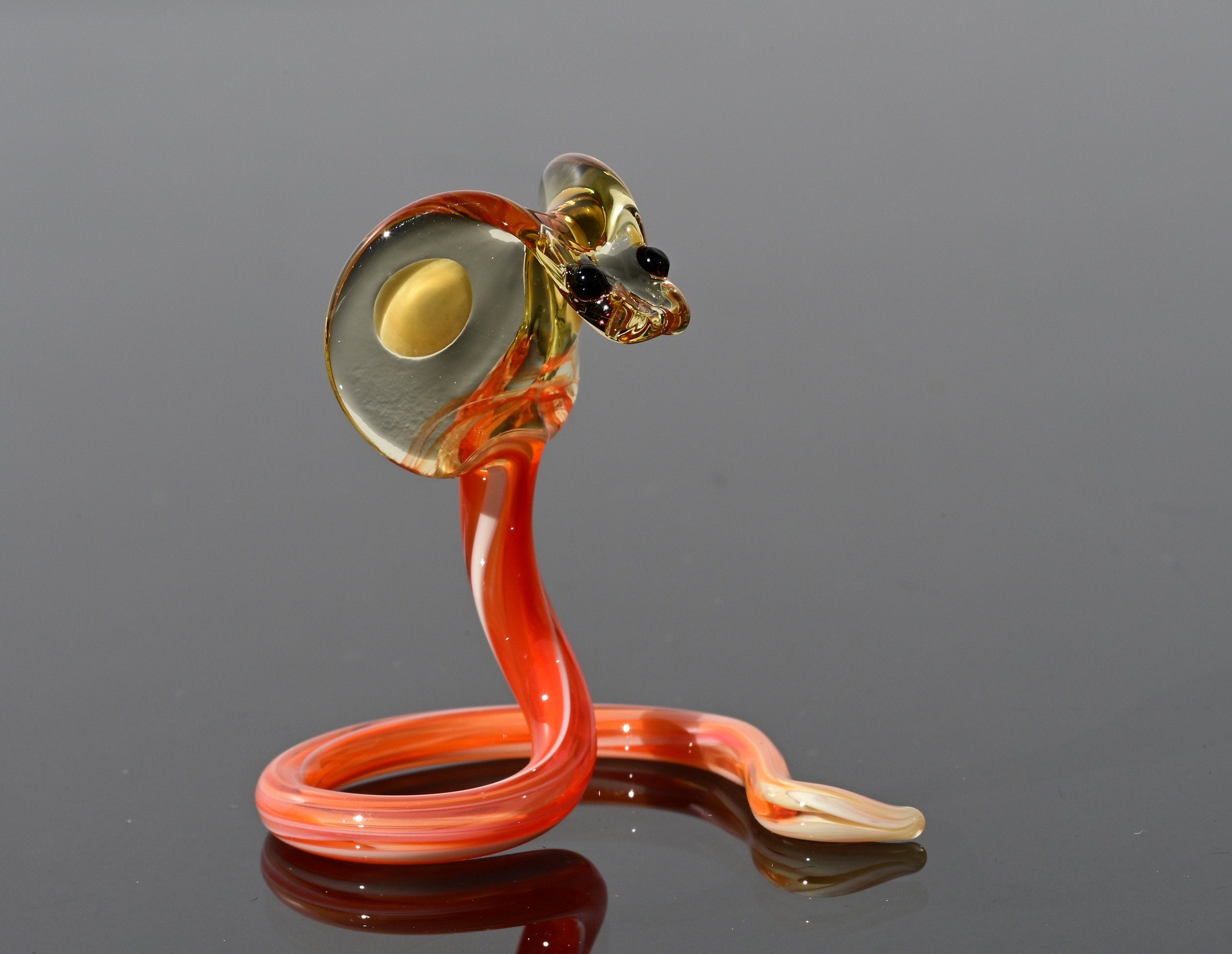 Gracious orange-yellow art glass Cobra, whimsical, character from Glass Menagerie, precious gift.