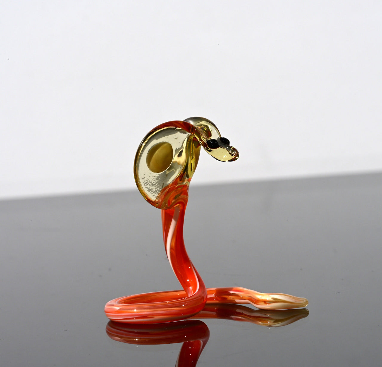 Gracious orange-yellow art glass Cobra, whimsical, character from Glass Menagerie, precious gift.