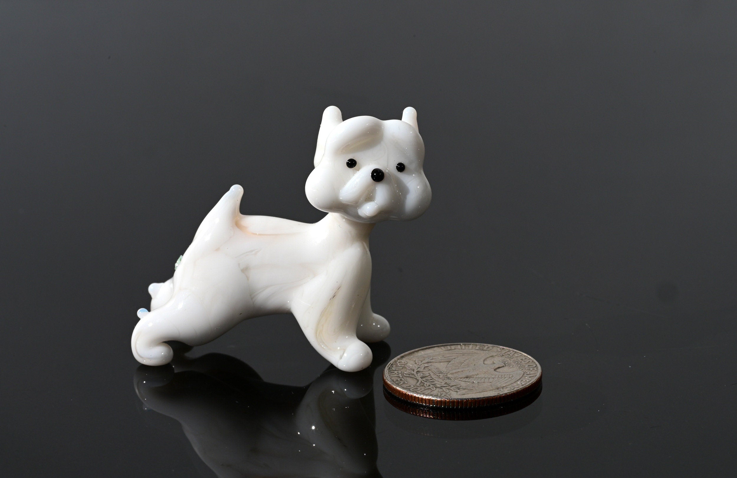 White Glass Westie Dog Figurine: Hand-Made Flame Work Sculpture