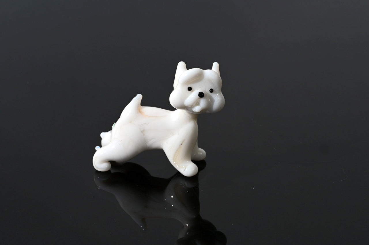 White Glass Westie Dog Figurine: Hand-Made Flame Work Sculpture