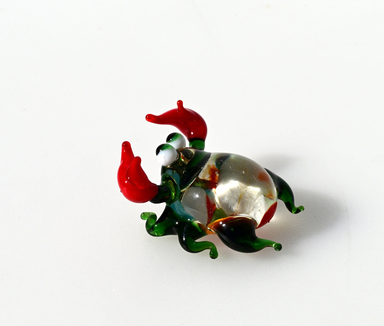 Handmade Glass Crab Figurine: Whimsical Clear-Green Sculpture