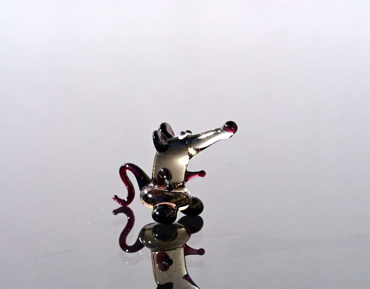 Lampwork Glass Rat Miniature: Tiny Grey Figurine, Whimsical Gift