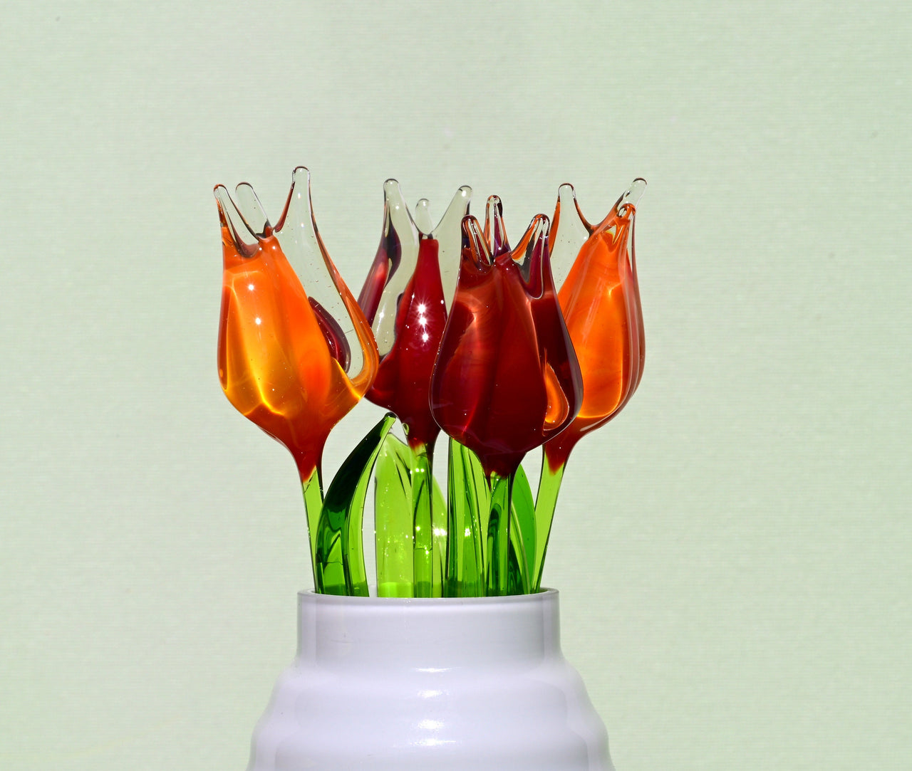 Glass Tulip Flowers, Blown Glass Flowers Bouquet - Glass Birth Month Flower - Tulip Glass Flowers with Stems - Mothers Day Gift for Her