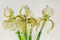 Glass Iris Flower - Hand Blown Glass Iris - Golden Glass Flowers Bouquet - Blown Glass Flowers - Christmas Gift for Mom