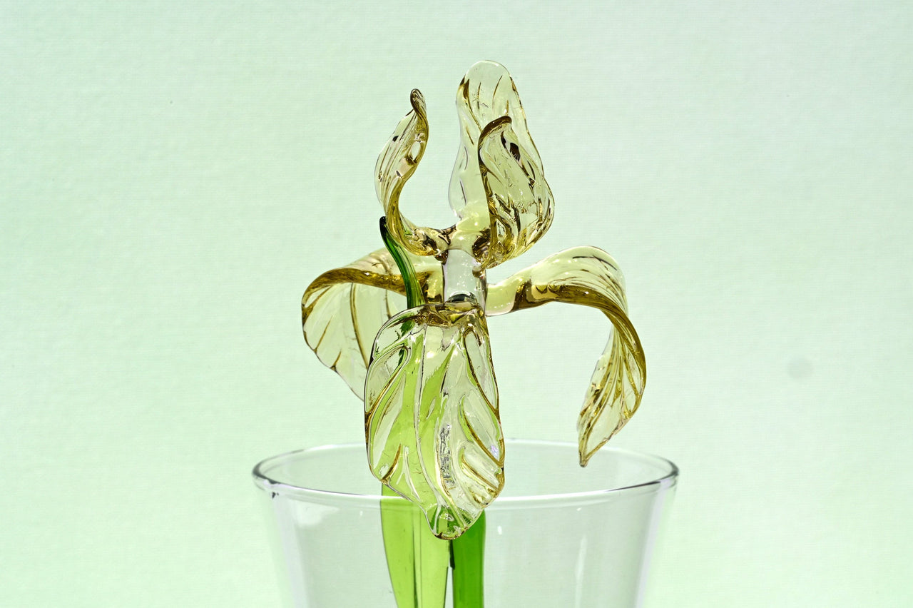 Glass Iris Flower - Hand Blown Glass Iris - Golden Glass Flowers Bouquet - Blown Glass Flowers - Christmas Gift for Mom