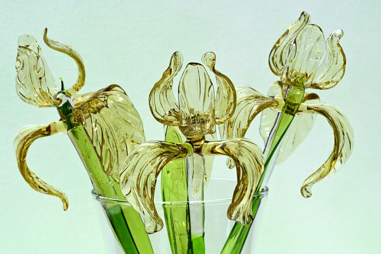 Glass Iris Flower - Hand Blown Glass Iris - Golden Glass Flowers Bouquet - Blown Glass Flowers - Christmas Gift for Mom