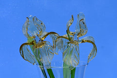 Glass Iris Flower - Hand Blown Glass Iris - Golden Glass Flowers Bouquet - Blown Glass Flowers - Christmas Gift for Mom