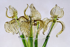 Glass Iris Flower - Hand Blown Glass Iris - Golden Glass Flowers Bouquet - Blown Glass Flowers - Christmas Gift for Mom