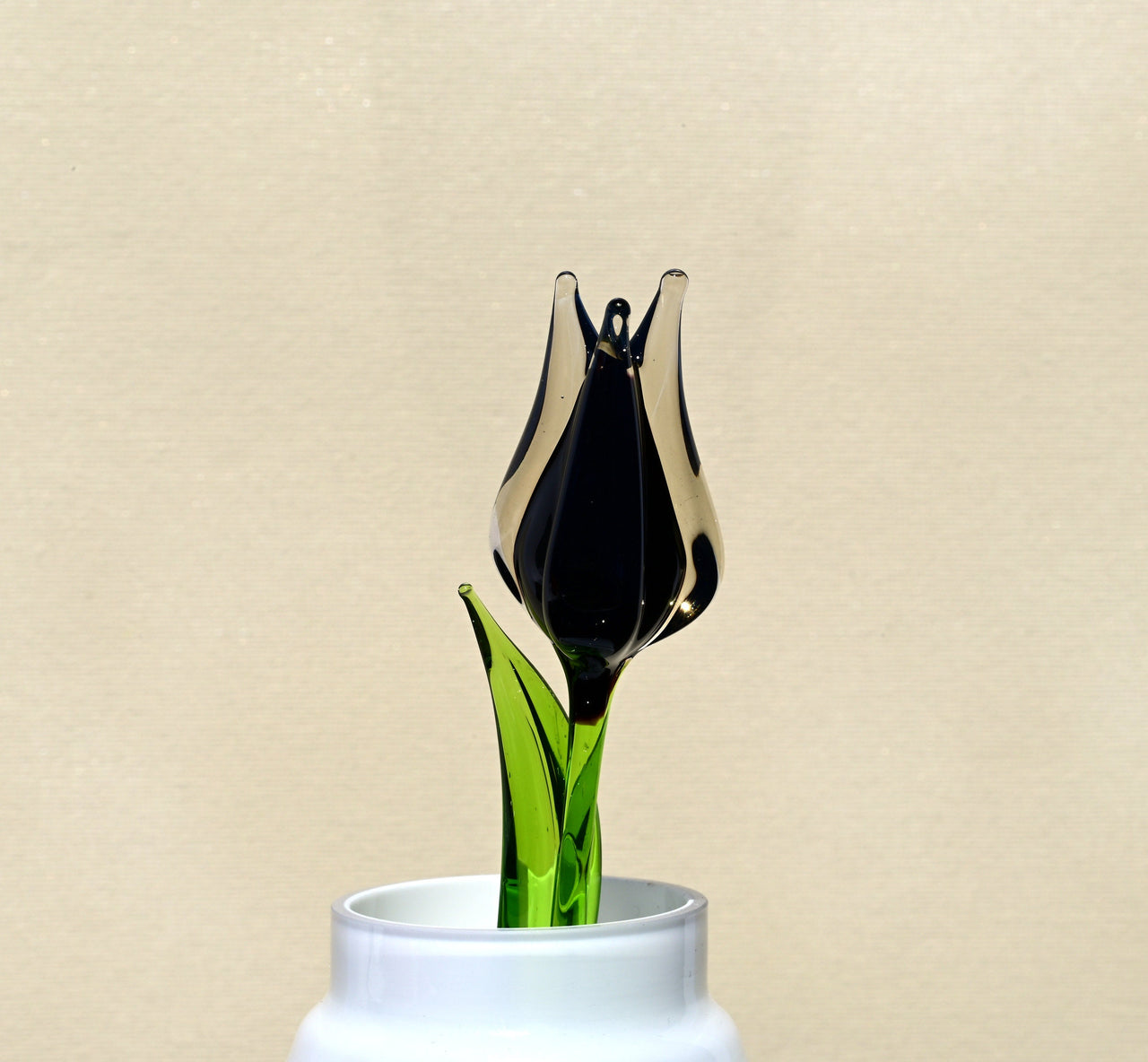 Handmade Black Glass Tulip: Flame Worked Sculpture, 7 inch