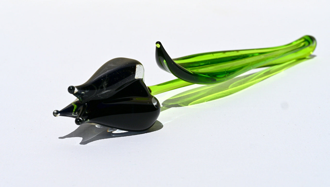 Handmade Black Glass Tulip: Flame Worked Sculpture, 7 inch