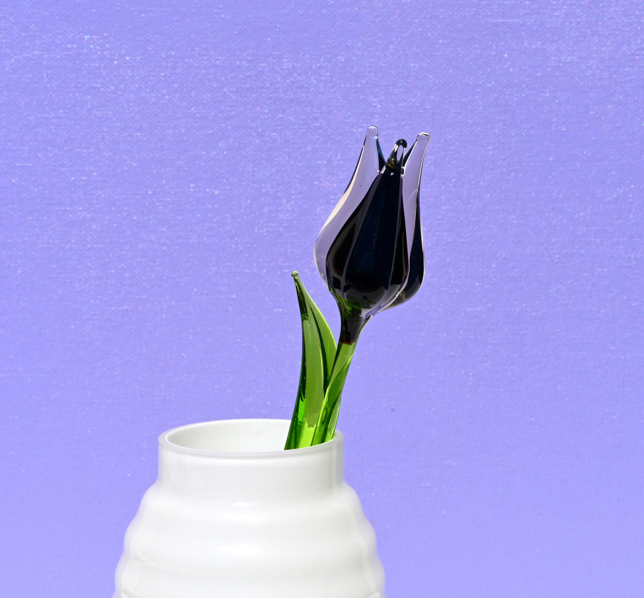 Handmade Black Glass Tulip: Flame Worked Sculpture, 7 inch