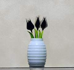Handmade Black Glass Tulip: Flame Worked Sculpture, 7 inch